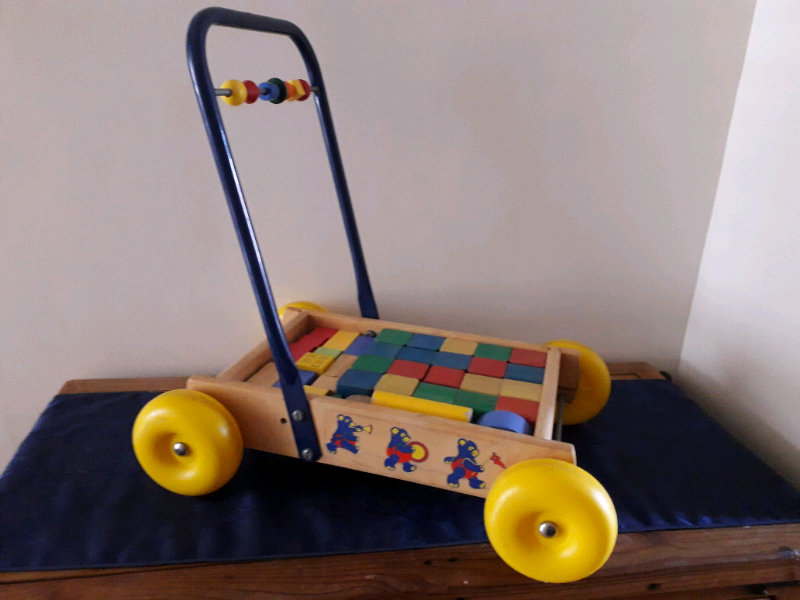 wooden push along trolley